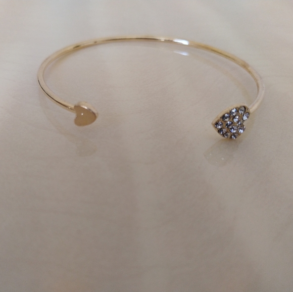 Gold Tone Heart Diamante Bangle - Picture 4 of 7